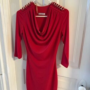 Bebe Red Long Sleeve Dress with Gold Accents
